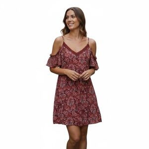Garage Burgundy Cold Shoulder Mini Dress